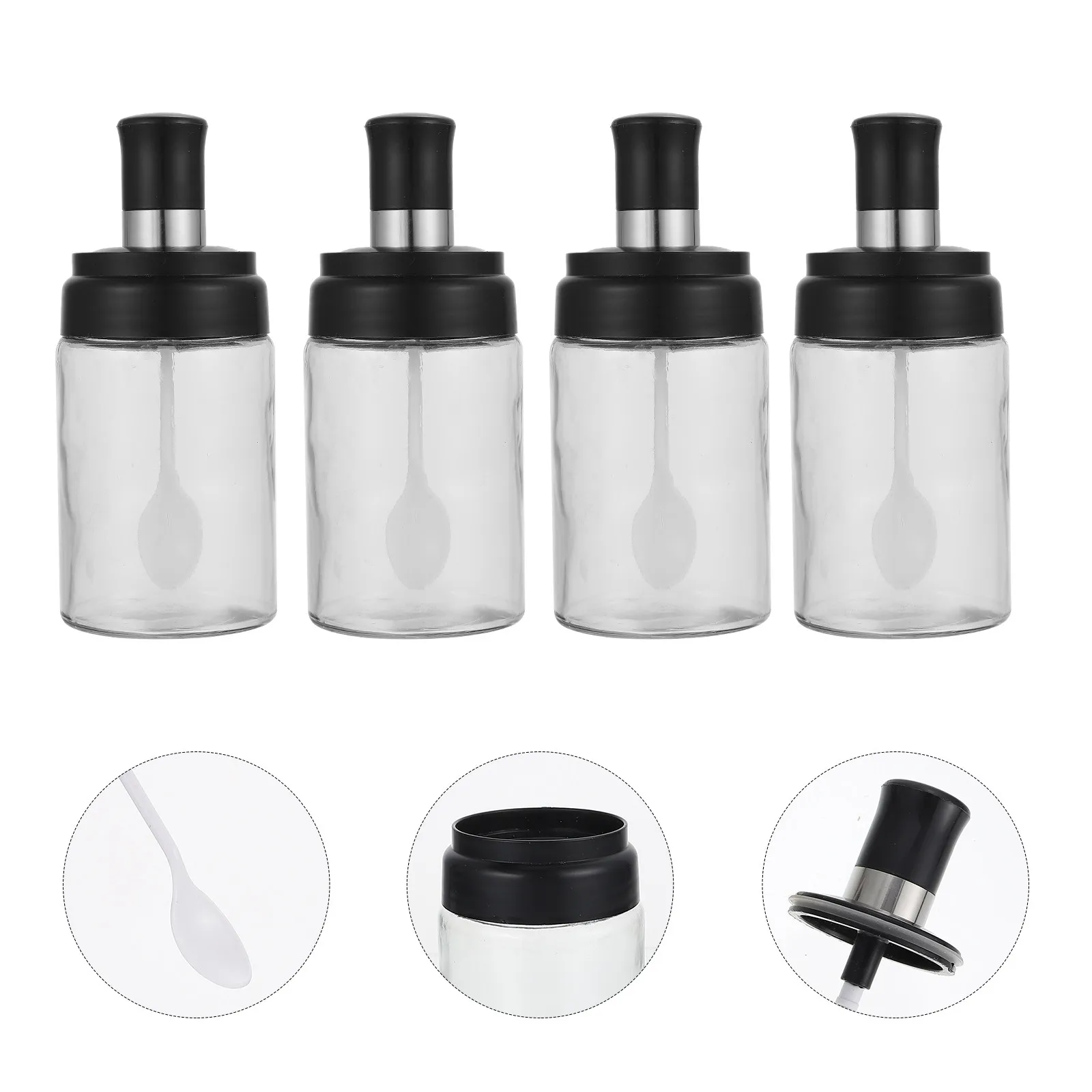 Juego de 4 Botellas Profesionales para Condimentos, Resistentes a la Humedad, con Cepillo Integrado, para Cocina, Barbacoa, Picnic, Restaurante, Frascos para Especias