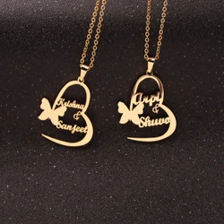 Personalized Customized Butterfly Name Necklace Stainless Steel Heart Custom Nameplate Necklace For Women Jewelry Gift