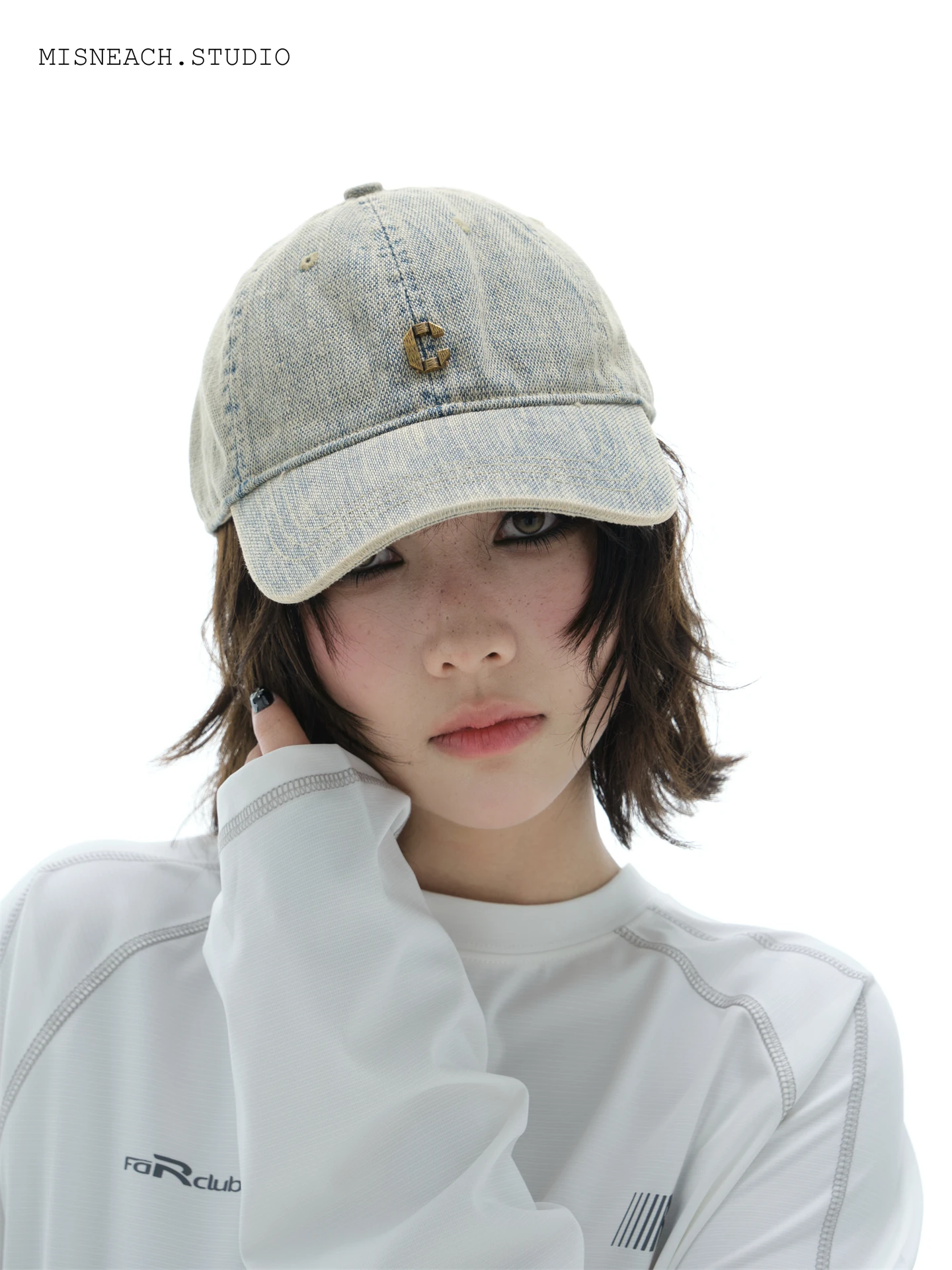 High-End Vintage Denim Baseball Cap Women's Korean Style 3D Metal Logo Soft Top Wide Brim Sun Protection Duckbill Cap