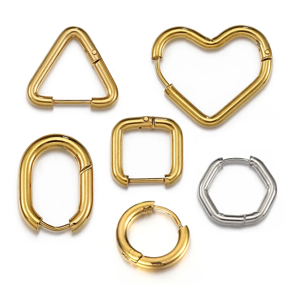 10pcs Stainless Steel Thick Wire Hoop Earrings Women Men Punk Hiphop Huggie Piercing Jewelry Making DIY Gold Color Accessory