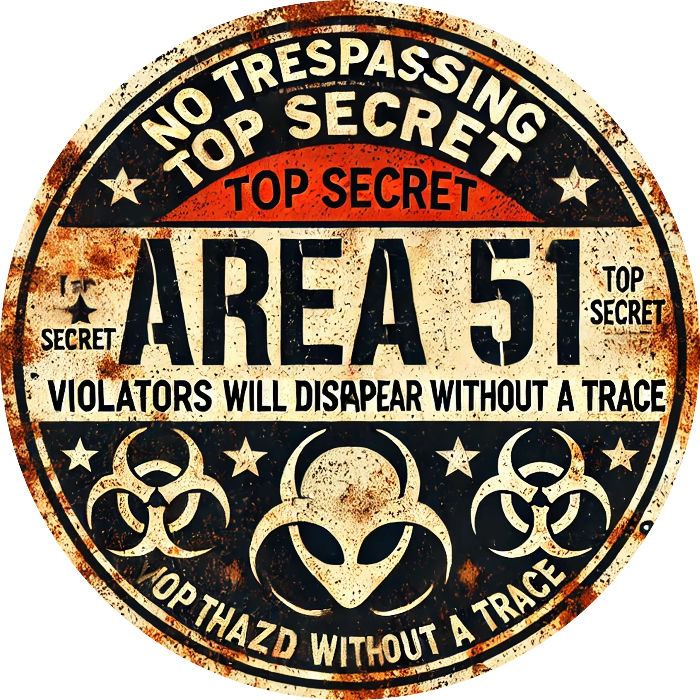 Vintage Area 51 Letrero de pared de metal: símbolos de OVNI y peligro alienígenas, diseño rústico con aspecto desgastado, perfecto para el hogar, la oficina o la Re