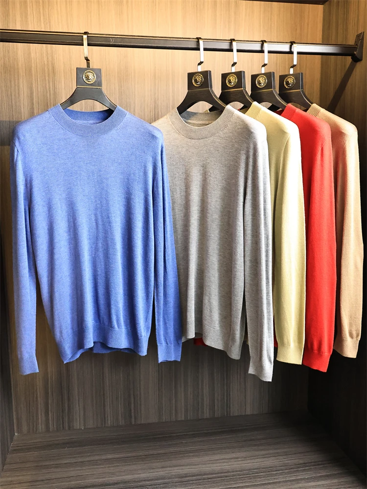 

H-Home Мужской однотонный трикотаж круглого цвета из смеси шерсти, теплая внутренняя одежда, модная осенне-зимняя свободная посадка, мягкая и удобная