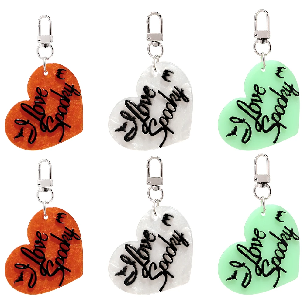 Halloween Cute Acrylic Heart shaped Love Keychain Women's Creative Resin Bat Letter Keychain Jewelry Accessories Gift