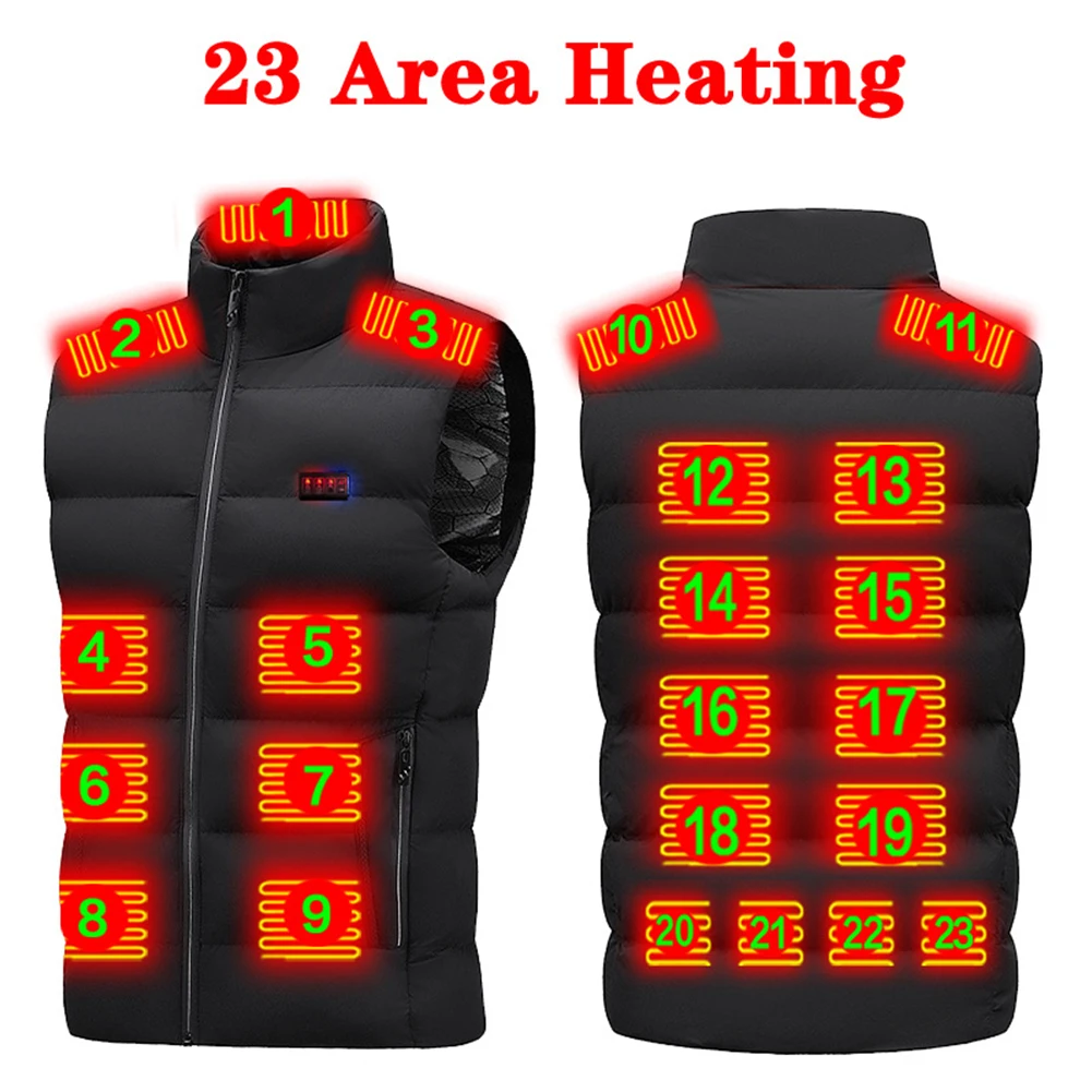 Unisex Heated Waistcoats Lightweight Electric Heating Gilet 23 Heating Zone USB Charging for Outdoor Camping Hiking