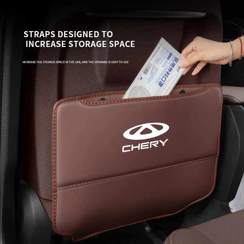 Vehicle Seat Back Anti‑Kick Pad Leather Storage Pocket Protector Fit Chery Tiggo7 Tiggo8 Pro Jetour X70 X90 Omoda5 Jaecoo J7 J8