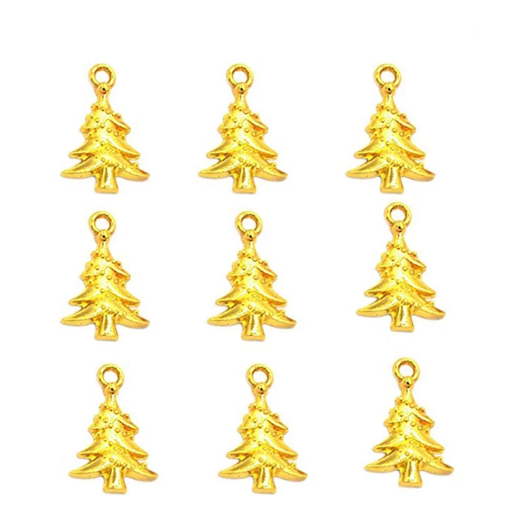 

100 Pcs Alloy Christmas Tree Pendants for Necklace DIY Jewelry Making Ornaments Golden Decorative Charms Bracelets Gifts