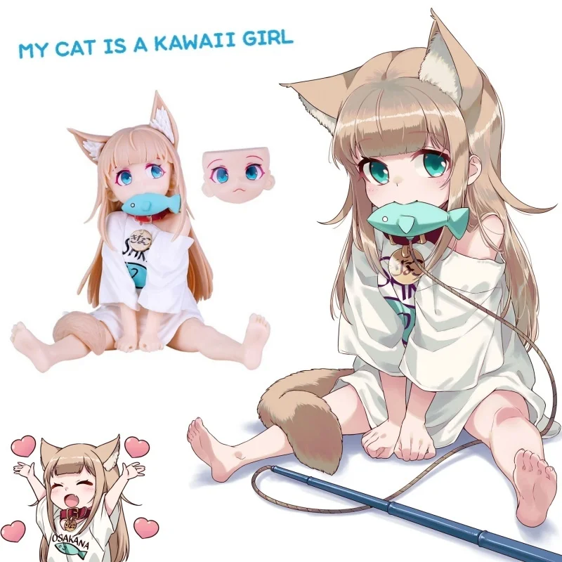 

My Cat Is A Kawaii Girl 13cm Eating Fish Kinako Action Figures Pvc Statue Model Doll Collectible Ornament Children Toy Kid Gifts