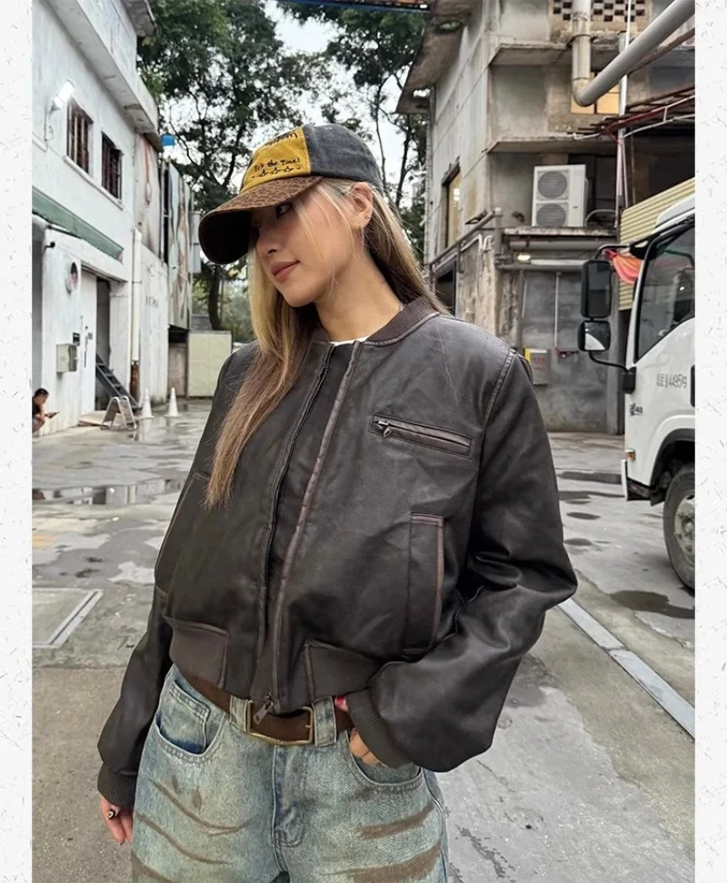 

Модная винтажная дизайнерская высококачественная кожаная куртка, женская осенняя одежда, новинка 2026, куртка с длинными рукавами, топ