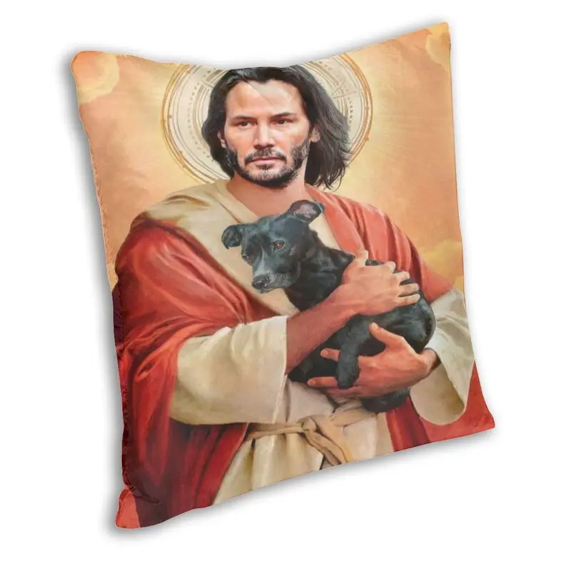 Keanu - Reeves Square Cushion Cover for Living Room, Puppy Decorative Cushion Cover, Saint Meme Jesus Jean Wick