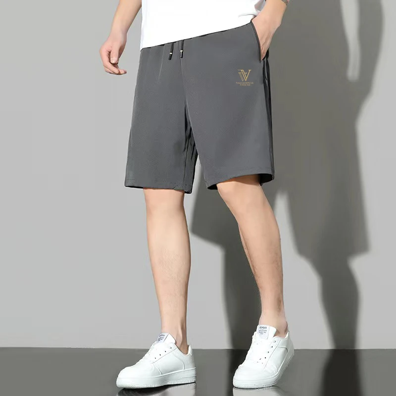 

Qui Dry Ice Silk Мужская легкая повседневная баскетбольная спортивная одежда для бега длиной пять четвертей свободного покроя летняя верхняя одежда