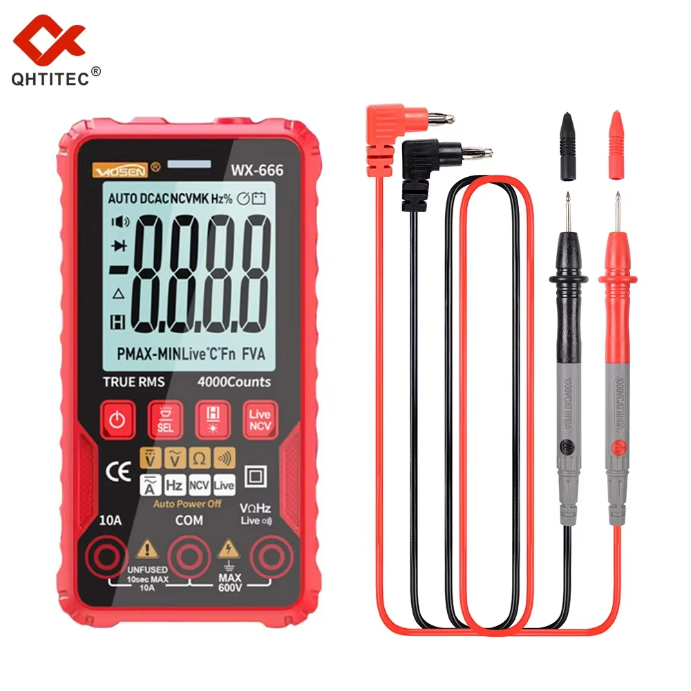 JCD WX666 Digital Mini Multimeter Tester Auto Multimetro True Rms Tranistor Meter with NCV Data Hold 4000counts Flashlight