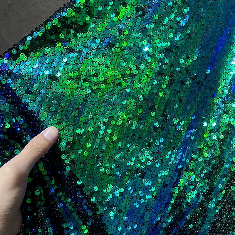 Sequin Fabric Blue Green Aurora Background Decoration Creative Clothing Design Arts Crafts Sewing Wholesale Cloth for Diy