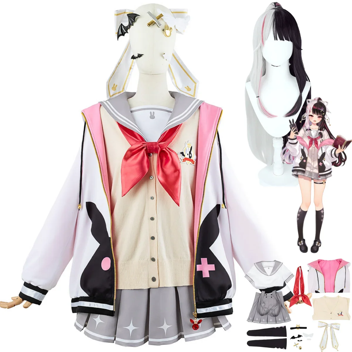 Anime Virtual You Yorumi Rena Cosplay Costume Wig JK Uniform Skirt Sportswear Coat Woman Sexy Kawaii Carnival Set