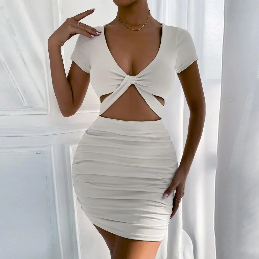 Women Dress Elegant V Neck Sheath Dress with Pleated Detailing High Waist for Women for Nightclub Parties Special Occasions Lady