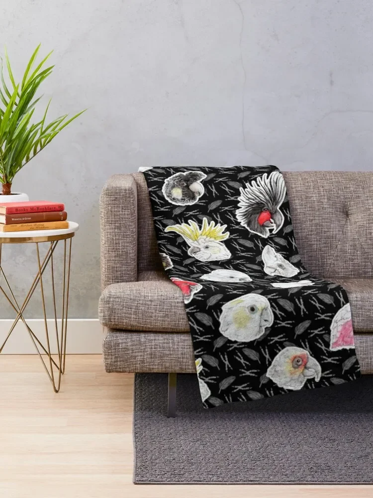 21 Cockatoos (in black) Throw Blanket Baby Bed covers Blankets