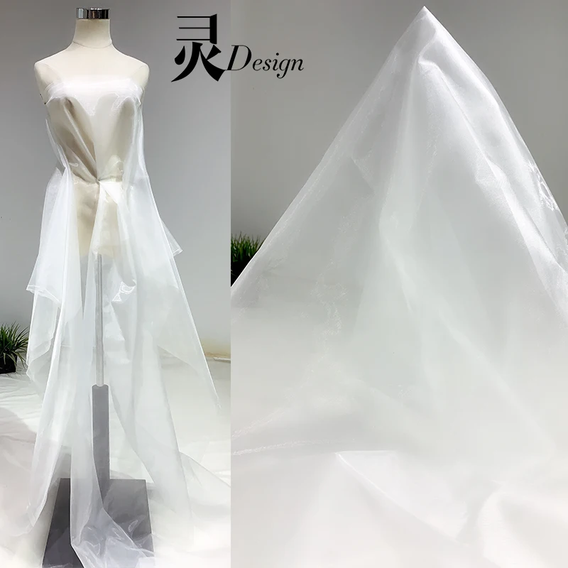 Mesh Fabric Soft Perspective White Wedding Fashion Dress Clothing Designer Diy Sewing Material By The Meter Wholesale