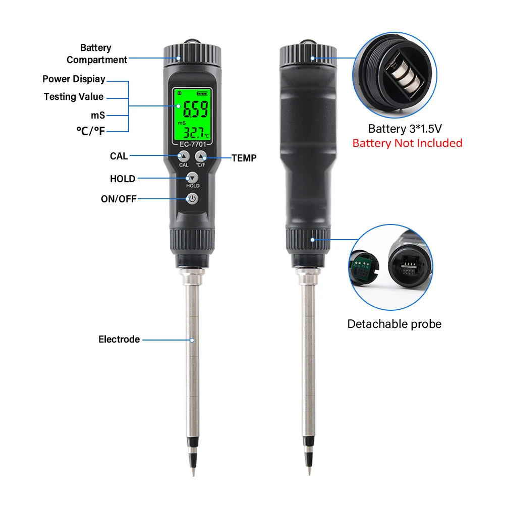 Wielofunkcyjny LCD cyfrowy tester EC gleby termometr miernik wilgotności gleby 0.00-10.00mS/cm wodoodporne podświetlenie zdejmowana sonda