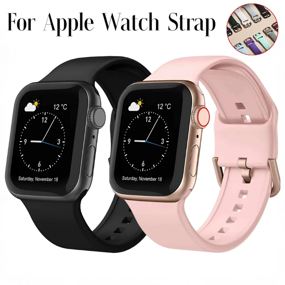 

Silicone Strap for Apple Watch 44mm 40mm 42mm 38mm 49mm 45mm 41mm Smart Watch Wristband for iWatch Ultra 9 8 7 6 5 4 3 SE 2 Belt