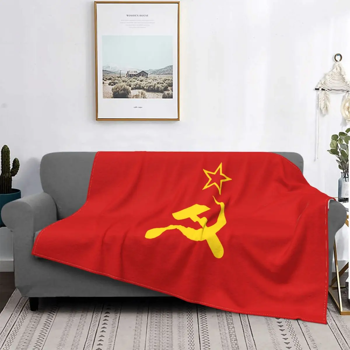 USSR Hammer And Sickle CCCP Russian Soviet Flag Blanket Cover Fuzzy Throw Blankets Home Couch Portable Soft Warm Bedspreads