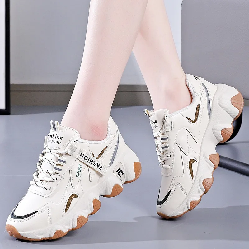 

Sneakers Trendy Mesh Platform Sneakers Leather Shoes Breathable Socofy Casual Sports Shoes Women Flats