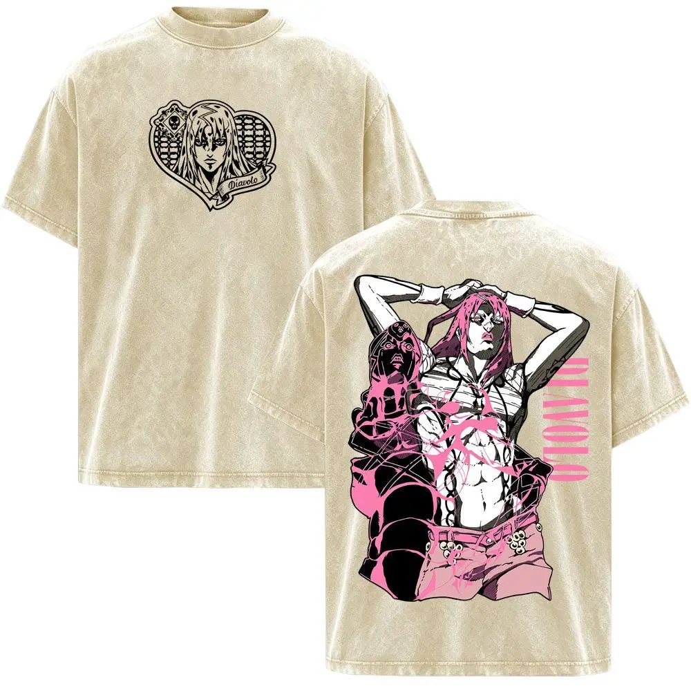 JOJOs Wonderful Adventure Graphic T Shirts Short-sleeved Washed Old Pure Cotton Loose Unisex Tops Y2k Anime Oversized T Shirt