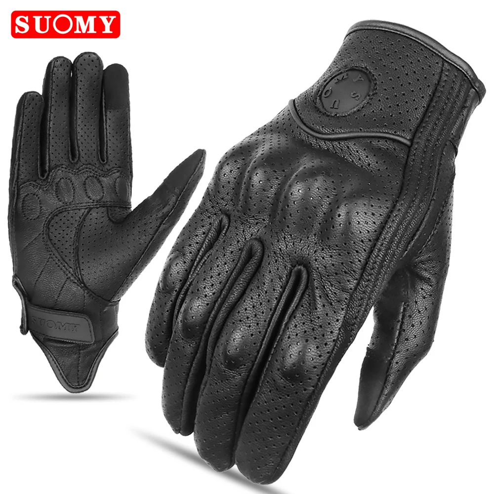 

SUOMY Vintage Motorcycle Gloves Genuine Leather Full Finger Motorbike Gloves Road Racing Touchscreen Motocross Guantes Man Women