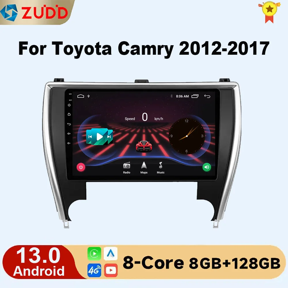 Android 13カーラジオ,メディアプレーヤー,ビデオ,GPSナビゲーション,2 DIN,CarPlay,RDS,トヨタカムリ車用 (2012-2017),米国版