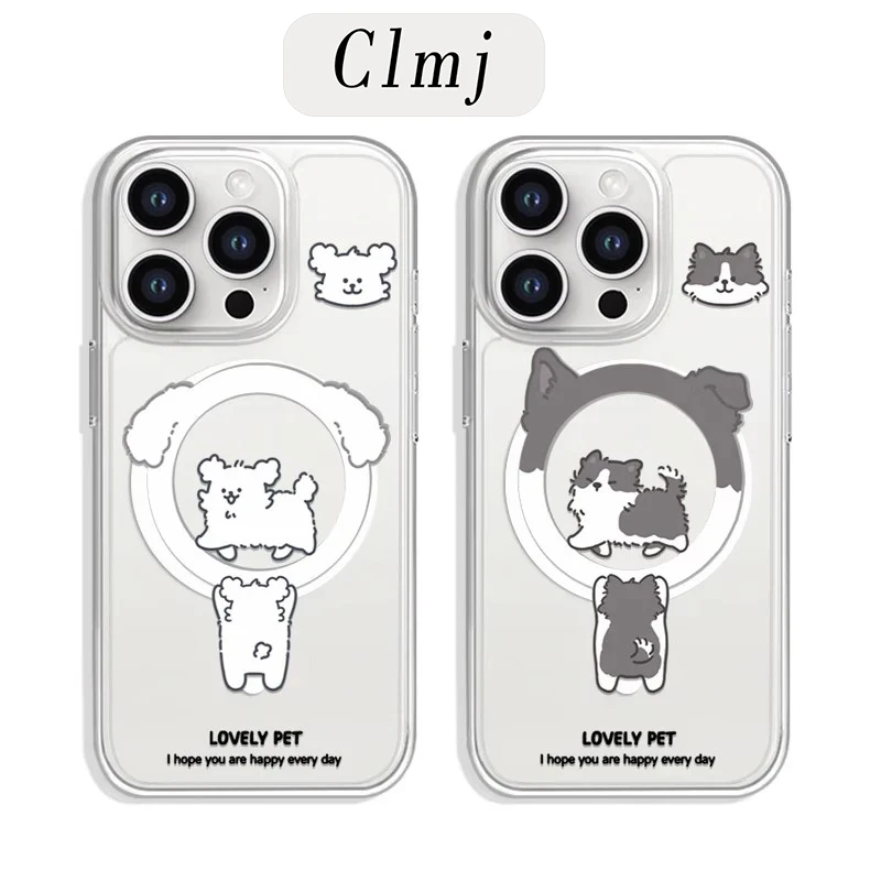 Niedliche Welpen-Paar Magnetische Handyhülle für Samsung Galaxy S25 S24 S23 S22 S21 S20 FE Edge Plus Ultra 5G Weiche Transparente TPU-Hülle