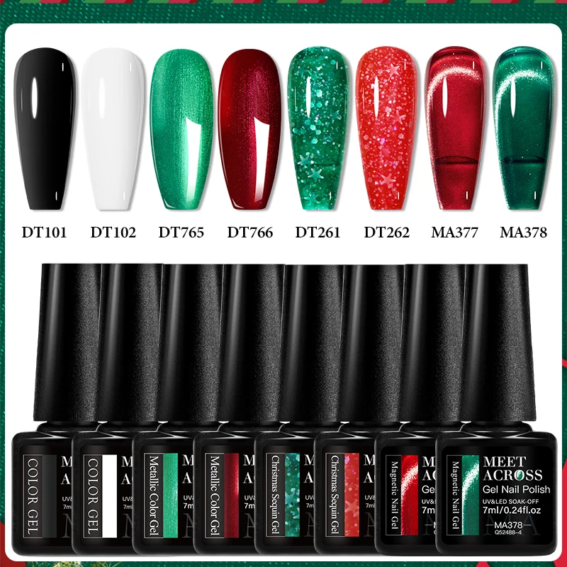 8 قطعة الأحمر الأخضر هلام مسمار مجموعة طلاء أظافر لعيد الميلاد الأظافر القط المغناطيسي هلام شبه دائم نقع قبالة الأشعة فوق البنفسجية هلام الورنيش مستلزمات الأظافر DIY بها بنفسك #1