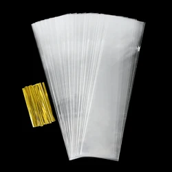 50/200pcs Transparent OPP Flat Cellophane Bags with Twist Ties Clear Necklace Gift Bags Packaging Cotton Candy Skewers Bag