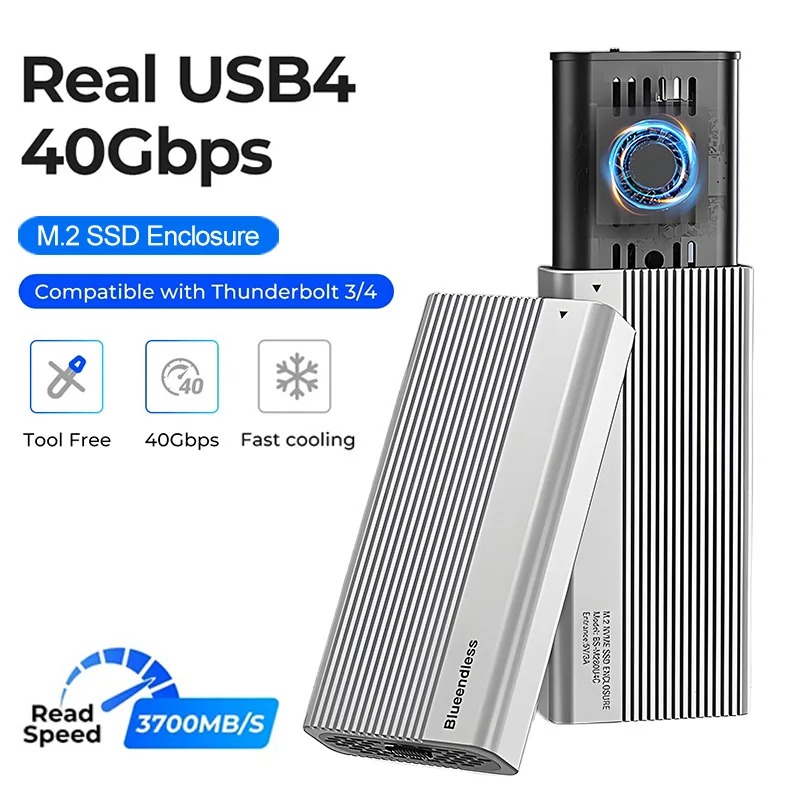 حاوية USB4 M.2 SSD بسرعة 40 جيجابت في الثانية مع مروحة تبريد 8 تيرابايت من الألومنيوم NVME متوافقة مع Thunderbolt 3/4 لأجهزة Mac iPad والكمبيوتر المحمول