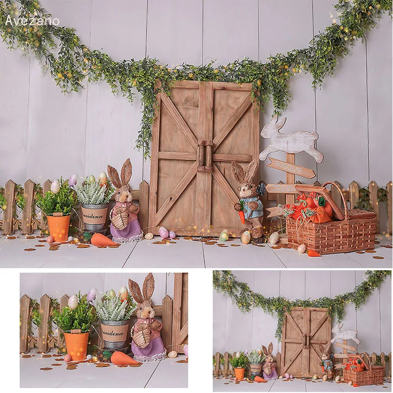 Avezano Happy Easter Background for Photography Carrot Basket Bunny Spring Newborn Portrait Cake Smash Backdrop Studio Decor