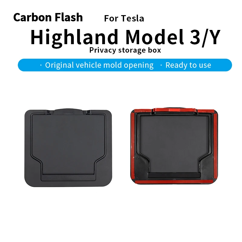 Carbon Flash Center Console Organizer Tray Fit for 2025 Tesla Model 3Y Armrest Cubby Drawer Storage Box Privacy Storage Box