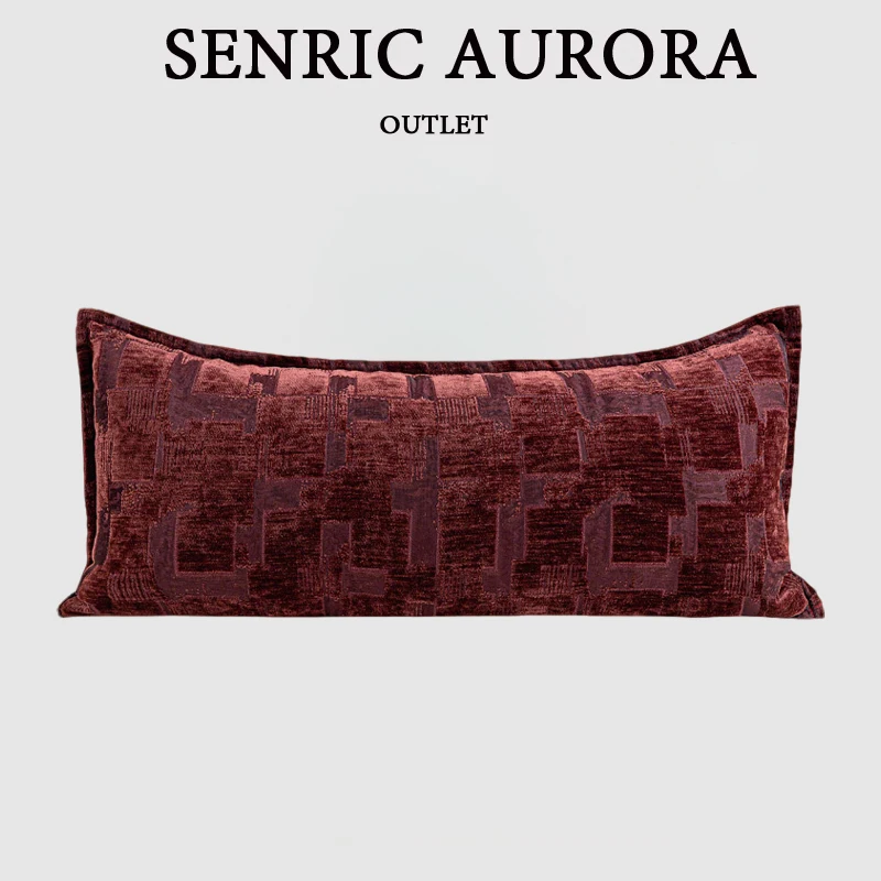 Design Luxury Cushion Cover 50x50 30x65 Burgundy Herringbone Jacquard Long Waist Pillowcase For Home Hotel Bed Living Room Sofa