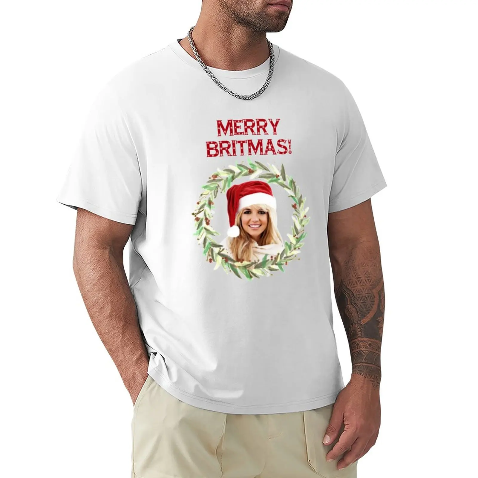 Merry Britmas - For Celebrating a Very Britney Christmas (Red Text) T-Shirt summer top graphic t shirt Short sleeve tee men