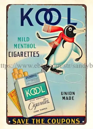 kool tobacco cigarettes penguin metal tin sign cabin lounge wall art living room