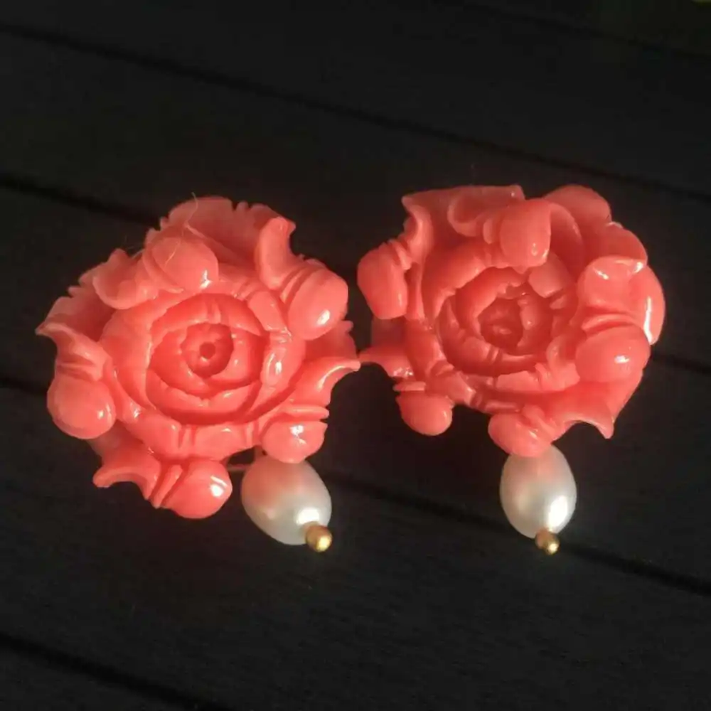 2022 New Hibiscus Mutabilis pearl pink coral flower earrings Ear stud Hook Christmas VALENTINE'S DAY