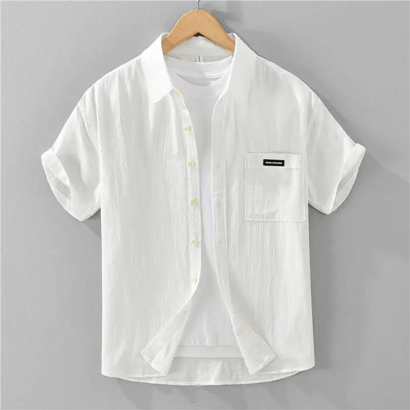 

Casual Lightweight Short Sleeve Men's Shirt Trendy Summer Fashion Cotton Unisex Half Sleeve Button up Classic Collar Top