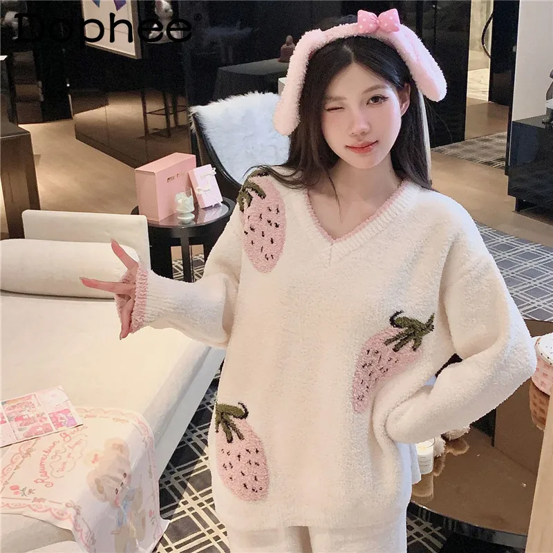 pigiama-stile-giapponese-ins-sweet-girl-con-stampa-di-fragole-set-di-abbigliamento-per-la-casa-casual-allentato-morbido-caldo-autunno-inverno