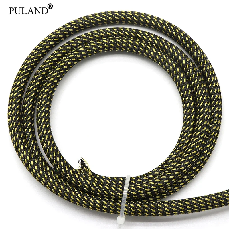 1~50m Black Gold PET Braid Sleeve 2/4/6/8/10/12/14/16mm High Density Sleeving Snake Skin Cable Wrap Sheath For Electric Cables