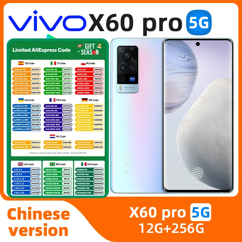 Vivo X60 Pro wersja międzynarodowa telefon Android 5G Funtouch 12GB RAM 256GB ROM 6.56 cala 48.0MP 120HZ używany telefon