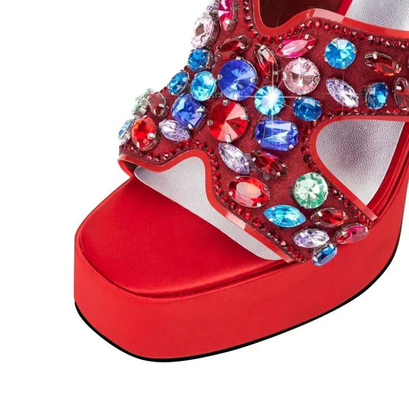 Zapatillas de lentejuelas con diamantes de agua para mujer, sandalias de playa plateadas con diamantes de imitación, tacones altos de 11cm, talla 43, 2024