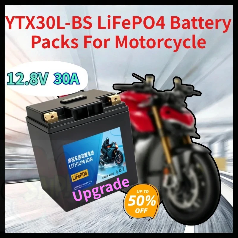 New Upgrade YTX30L-BS 12V 30Ah LiFePO4 Motorcycle Battery High Performance for Heavy Duty Bikes Emergency Jump Starter Power