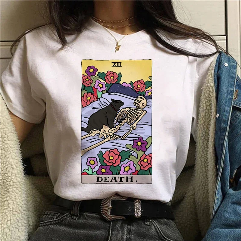 T-shirt For Women kawaii Cat Tarot Cute shirt Fashion Top Female O-neck Tees Short Sleeve Tee Shirt Femme Summer woman tshirts