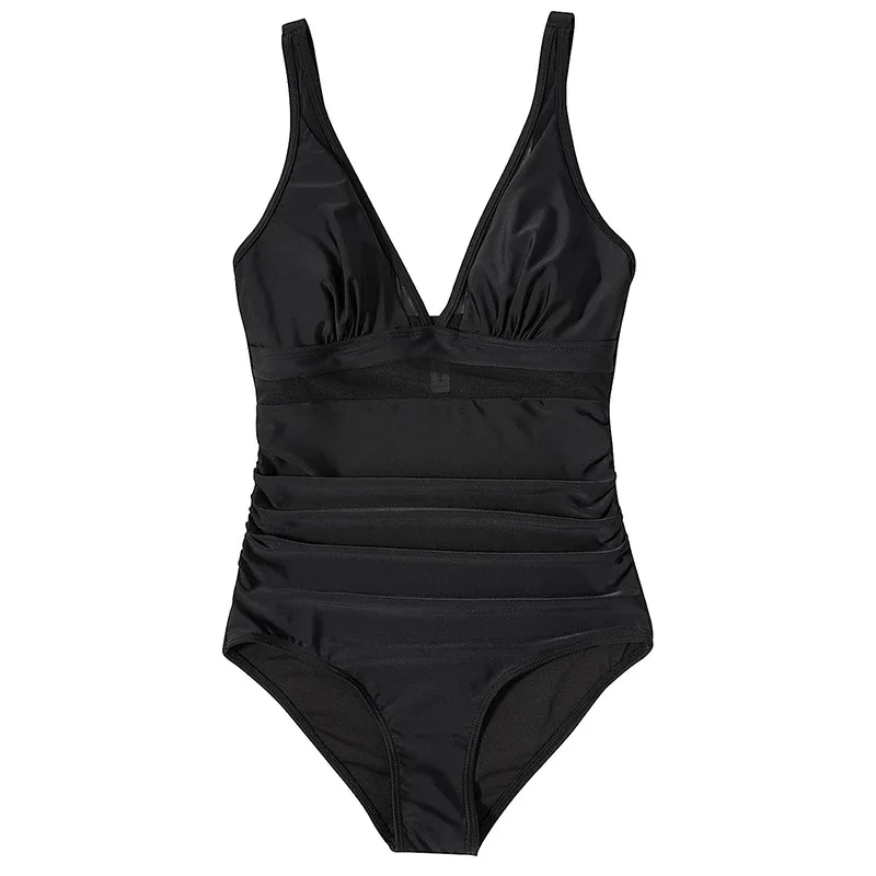 Bodysuits magros maiô feminino sexy ver através do decote em v cintura alta um pedaço maiô verão 2025 novo casual beachwear banho