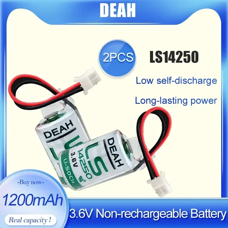 2pcs 3.6V 14250 LS14250 1/2AA Li-SOCl2 Non-rechargeable Battery For PLC Equipment Alarm System Lithium Battery With Plug