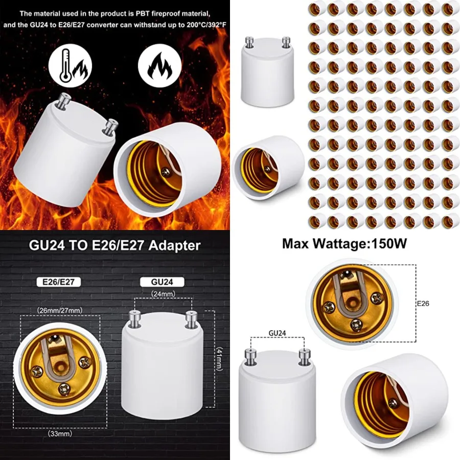 

Pack Gu to E26 E27 Adapter for Led Light Bulbs, Heat Resistant up to 392 Degrees Fahrenheit Fire Resistant Converts Gu Bi-Pin B
