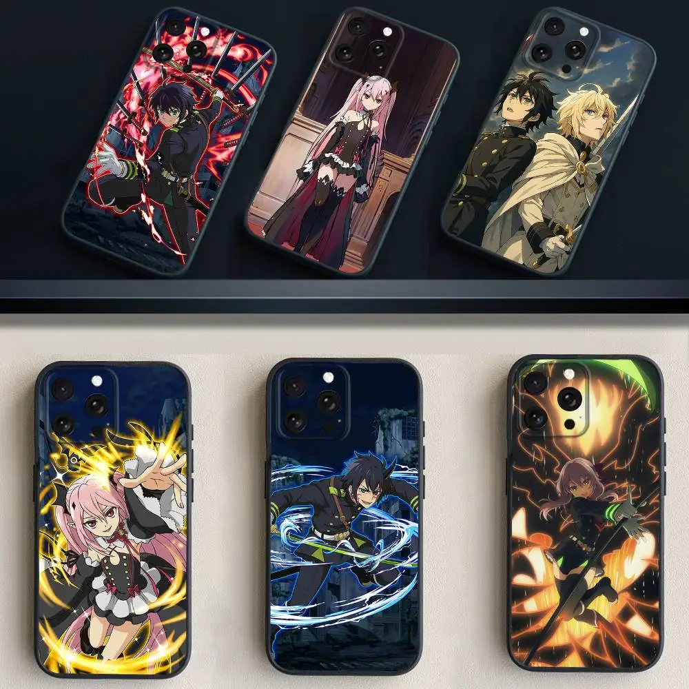 حافظة هاتف Owari no S-Seraph لهاتف iPhone 17,16,15,14,13,12,11 Plus,Pro Max,XS,X,XR,SE,Mini,8,7,غطاء أسود من السيليكون الناعم