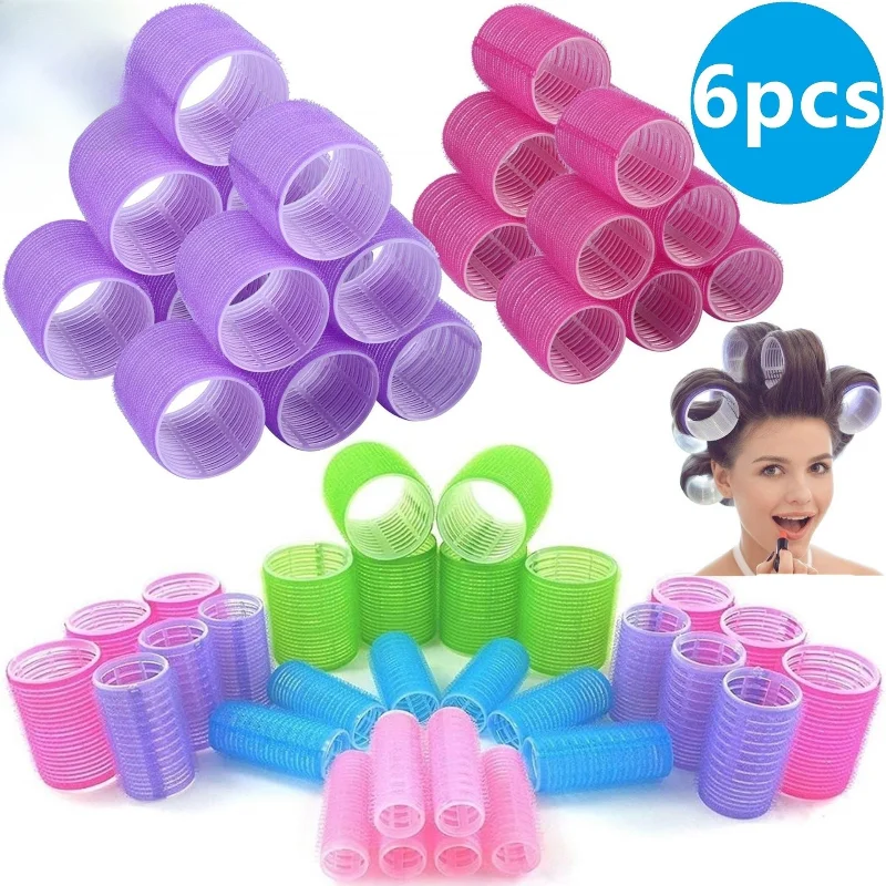 

6pcs Self-Grip Hair Rollers Heatless Hair Curlers No Heat Hair Bangs Volume Self-adhesive Hook & Loop DIY Styling Tools