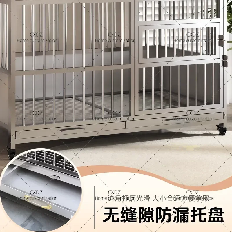 Large Stainless Steel Dog Cage Indoor Household Pet Crate with Toilet Funnel Flush System for Medium to Large Dogs 304